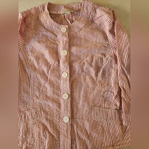 VTG Appleseeds Womens Jacket 16 Pink White Stripe Seersucker Preppy Pockets